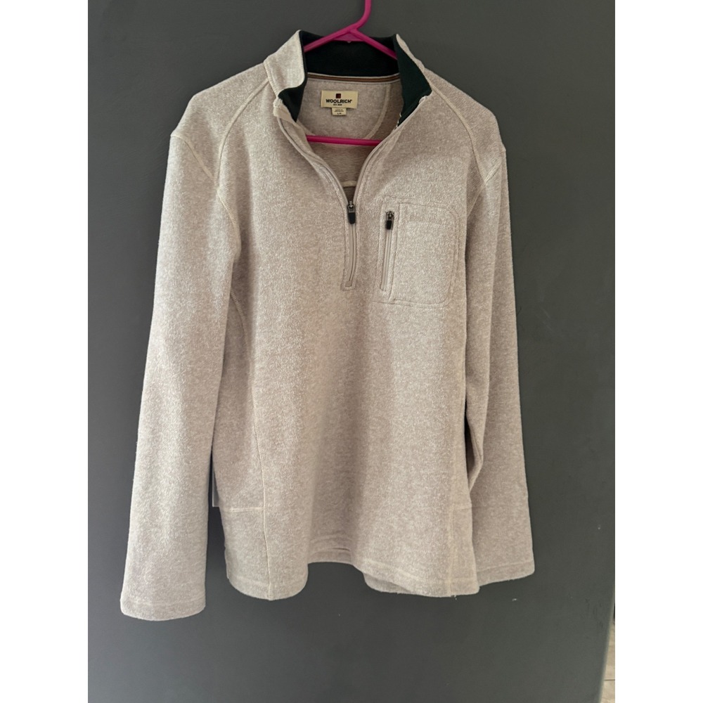 Woolrich Mens Oatmeal Heather Quarter Zip Fleece Pullover Sweater Large L